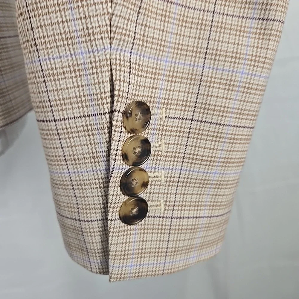 Ann Taylor‎ Beige/ Brown Plaid Blazer Suit Jacket Career Size 14